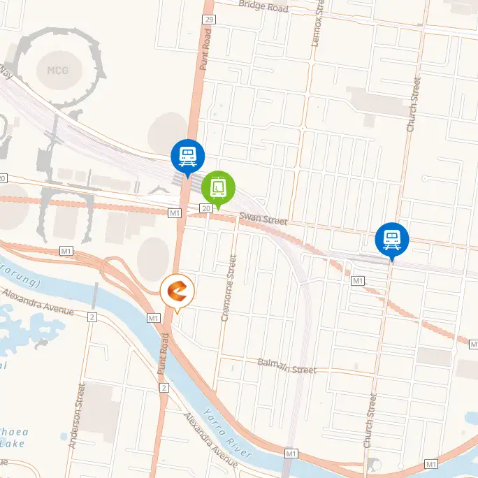 Map depicting our office location relative to public transport